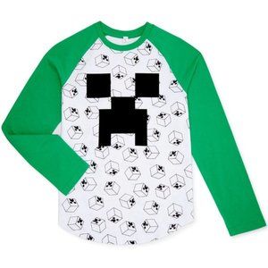 Minecraft Creeper Face Baseball Long Sleeve T-Shirt XS (4/5)